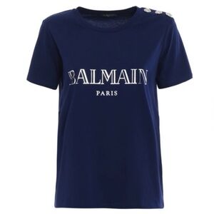 Balmain Silver Logo Button Navy Women’s Top